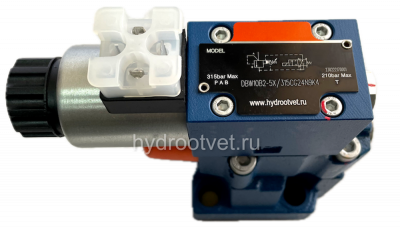 DBW10B2-5X/200XYCG24N9K4 - Предохранительный клапан Ду10 с давлением настройки до 200 бар, управление - X и Y - внешние с разгрузкой B = открыт с электроуправлением G24